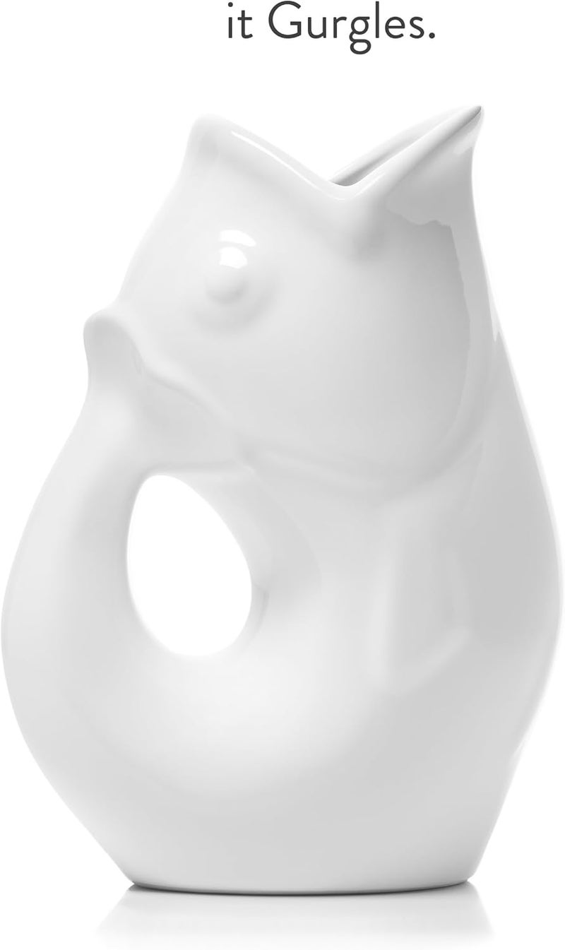 Gurgle Pot Fish Pitcher Combo Gift Set, Large 42oz Pitcher, Matching Salt & Pepper Shakers with Kitchen Towels. Decorative Pitcher That “Gurgles” When You Pour (Red Striped Towels) - Image 4